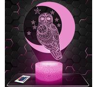 Lampe de chevet Chouette Mandala décoration Animal Oiseau Lune. Idée cadeau homme femme objet Chouette Mandala veilleuse adulte déco chambre. Idee cadeau noel homme femme original TOP