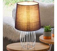Lampe de Chevet Lampe de Table Chambre Chrome Grille en Métal Tissu Mauve