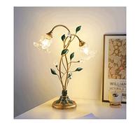Lampe de Chevet Lampe de Table en Forme de Fleur Dorée American Vintage Rose Green Leaf Abat-Jour en Verre pour Salon Chambre Commode Bureau