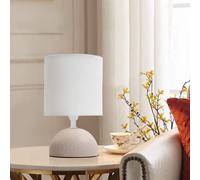 Lampe de Chevet, Lampe en Céramique, Semi-ovale Marron, Corps au Design Marron Simple, Abat-jour en Tissu Blanc, Douille E14 (ampoule non fournie) H24cm
