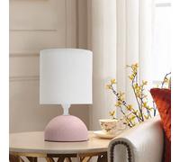 Lampe de Chevet, Lampe en Céramique, Semi-ovale Rose, Corps au Design Rose Simple, Abat-jour en Tissu Blanc, Douille E14 (ampoule non fournie) H24cm