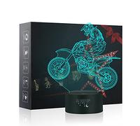 Lampe de chevet LED à illusion d'optique 3D - 7 couleurs avec une base plate en acrylique et en plastique - Port USB pour le chargement, Résine acrylique, Motorradfahrer 0.50W 5.00V