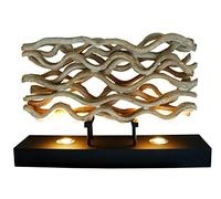 Lampe de chevet LED XXL en bois flotté design unique fait main 2xLED 30W socle en métal noir L: 80cm lampe de table lampe de table lampe