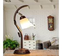 Lampe de chevet Loella au design floral en verre satiné et marron de style shabby chic E14 H:40 cm idéale pour le bureau, la table