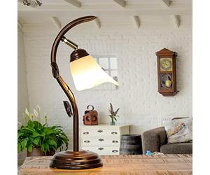 Lampe de chevet Loella au design floral en verre satiné et marron de style shabby chic E14 H:40 cm idéale pour le bureau, la table