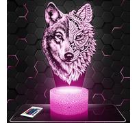 Lampe de chevet Loup Double Face décoration Animal Réaliste Mandala. Idée cadeau homme femme objet Loup Double Face veilleuse adulte déco chambre. Idee cadeau noel homme femme original TOP