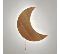 Lampe de Chevet Murale pour Chambre d'enfant, 12 W, LED, variateur de température, avec Interrupteur à Tirette, luminaire Rustique en Bois, Motif Lapin et Lune, Montage Mural pour Chambre d'