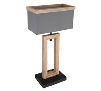 Lampe de chevet pied en bois Lampe de table bois style campagnard Abat-jour textile, naturel anthracite noir, 1x douille E27, LxBxH 30x15x55 cm