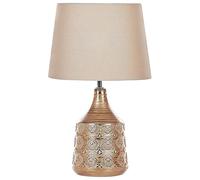 Lampe de Chevet Rétro en Céramique Abat-jour Tambour Beige Marron Doré Wari