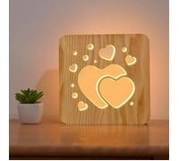 Lampe de chevet - RUMOCOVO - Cœur en bois - Illusion optique 3D - Rechargeable USB - LED 3W