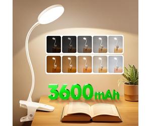 Lampe de Chevet Sans Fil, 5 Luminosité + 5 Température Couleur Lampe de Lecture,3600mAh Lampe Led Rechargeable,360° Flexible Lampe Pince Lampe de Bureau Sans Fil,Lampe de Table Sans Fil,Lampe Sans Fil