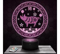 Lampe de chevet Signe Astologique Chinois Cochon décoration Astral Horoscope Chine. Idée cadeau objet Signe Astologique Chinois Cochon veilleuse adulte déco chambre. Idee cadeau noel original