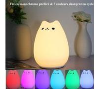 Lampe de chevet Veilleuse Chat LED USB Rechargeable Blanc Chaud &7 Changement de Couleur Silicone Blanc G