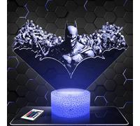 Lampe de chevet, Veilleuse Tactile Bat man Arkham City Lampe 3D LED illusion, Idée cadeau Noël anniversaire garçon et fille Effet Hologramme 3D chambre d'enfant ou adulte TOP