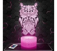 Lampe de chevet, Veilleuse Tactile Chouette Animal Lampe 3D LED illusion, Idée cadeau Noël anniversaire garçon et fille Lampe de nuit chambre d'enfant ou adulte