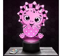Lampe de chevet, Veilleuse Tactile Dinosaure enfant cœur Lampe 3D LED illusion, Idée cadeau Noël anniversaire garçon et fille Lampe de nuit chambre d'enfant ou adulte