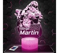 Lampe de chevet, Veilleuse Tactile GP moto J. Martin Lampe 3D LED illusion, Idée cadeau Noël anniversaire garçon et fille Effet Hologramme 3D chambre d'enfant ou adulte TOP