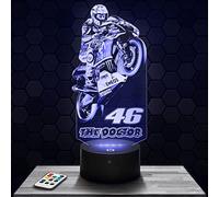 Lampe de chevet - Veilleuse Tactile GP moto V. Rossi 46 The Doctor Lampe 3D LED illusion, Idée cadeau Noël anniversaire garçon et fille effet hologramme 3D chambre d'enfant ou adulte TOP
