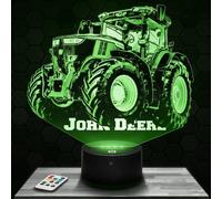 Lampe de chevet - Veilleuse Tactile J. Deere Tracteur Agricole Plaque Lumineuse 3D LED illusion, Idée cadeau Noël anniversaire garçon et fille, chambre d'enfant ou adulte TOP