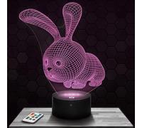 Lampe de chevet, Veilleuse Tactile Lapin Mignon Animal Lampe 3D LED illusion, Idée cadeau Noël anniversaire garçon et fille Lampe de nuit chambre d'enfant ou adulte