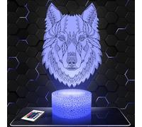 Lampe de chevet, Veilleuse Tactile Loup mandala géométrique Animal Lampe 3D LED illusion, Idée cadeau Noël anniversaire garçon et fille Lampe de nuit chambre d'enfant ou adulte