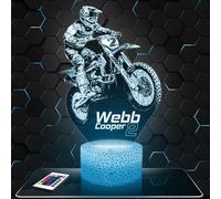 Lampe de chevet, Veilleuse Tactile Moto cross C. Webb Lampe 3D LED illusion, Idée cadeau Noël anniversaire garçon et fille Lampe de nuit chambre d'enfant ou adulte