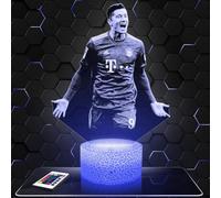 Lampe de chevet, Veilleuse Tactile R. Lewandowski Joueur de foot Sport Lampe 3D LED illusion, Idée cadeau Noël anniversaire garçon et fille Lampe de nuit chambre d'enfant ou adulte TOP