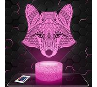 Lampe de chevet, Veilleuse Tactile Renard mandala géométrique Animal Lampe 3D LED illusion, Idée cadeau Noël anniversaire garçon et fille Lampe de nuit chambre d'enfant ou adulte