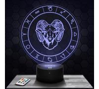Lampe de chevet, Veilleuse Tactile Signe Astrologique - Bélier Lampe 3D LED illusion, Idée cadeau Noël anniversaire garçon et fille Lampe de nuit chambre d'enfant ou adulte