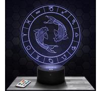 Lampe de chevet, Veilleuse Tactile Signe Astrologique - Poissons Lampe 3D LED illusion, Idée cadeau Noël anniversaire garçon et fille Lampe de nuit chambre d'enfant ou adulte