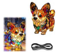 Lampe de chiot arc-en-ciel, 3D rétro teinté résine petit chien LED lumière de nuit avec vitral Lumière, lampe de table alimentée par USB pour bureau de chambre à coucher, pour les amateurs de chien F