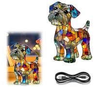 Lampe de chiot arc-en-ciel, 3D rétro teinté résine petit chien LED lumière de nuit avec vitral Lumière, lampe de table alimentée par USB pour bureau de chambre à coucher, pour les amateurs de chien L