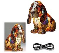Lampe de chiot arc-en-ciel, 3D rétro teinté résine petit chien LED lumière de nuit avec vitral Lumière, lampe de table alimentée par USB pour bureau de chambre à coucher, pour les amateurs de chien H