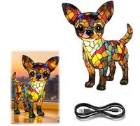 Lampe de chiot arc-en-ciel, 3D rétro teinté résine petit chien LED lumière de nuit avec vitral Lumière, lampe de table alimentée par USB pour bureau de chambre à coucher, pour les amateurs de chien C