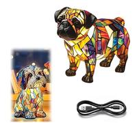 Lampe de chiot arc-en-ciel, 3D rétro teinté résine petit chien LED lumière de nuit avec vitral Lumière, lampe de table alimentée par USB pour bureau de chambre à coucher, pour les amateurs de chien I