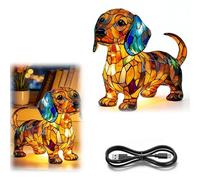 Lampe de chiot arc-en-ciel, 3D rétro teinté résine petit chien LED lumière de nuit avec vitral Lumière, lampe de table alimentée par USB pour bureau de chambre à coucher, pour les amateurs de chien G