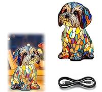 Lampe de chiot arc-en-ciel, 3D rétro teinté résine petit chien LED lumière de nuit avec vitral Lumière, lampe de table alimentée par USB pour bureau de chambre à coucher, pour les amateurs de chien A