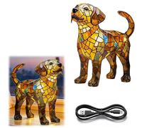 Lampe de chiot arc-en-ciel, 3D rétro teinté résine petit chien LED lumière de nuit avec vitral Lumière, lampe de table alimentée par USB pour bureau de chambre à coucher, pour les amateurs de chien B