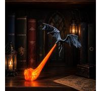 Lampe de coin de bibliothèque en forme de dragon imprimé en 3D avec lueur de flamme, lampe d'exposition fantastique pour les amateurs de livres, décoration d'étagère motif dragons volants, dragon noir