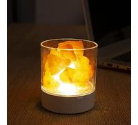 Lampe de couleur chaude au feu de sel naturel de l'Himalaya avec morceaux de sel brut, comprend un variateur d'intensité, un cordon d'ampoule, une idée cadeau unique