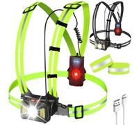Lampe de Course à Pied - Lampe Pectorale Running avec 2 sangles et bandes réfléchissantes, USB Rechargeable avec voyants de sécurité et 5 modes d'éclairage et Angle de Faisceau pour Jogging, Camping