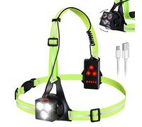 Lampe de Course à Pied - Lampe Pectorale Running USB Rechargeable avec voyants de sécurité et Bandes, Lampe de Course avec 3 Modes d'éclairage et Angle de Faisceau à 120° pour Jogging, Camping