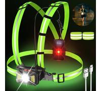 Lampe de Course à Pied Leikurvo, IP65 Rechargeable par USB, Lampe de Poitrine avec Voyants de Sécurité et Bandes Réfléchissantes pour Jogging, Camping