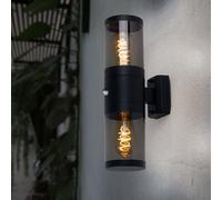Lampe d'extérieur, applique murale, spot haut et bas, éclairage de façade, détecteur de mouvement, acier inoxydable, noire, IP44, 2xE27, DxH 10,2x42cm