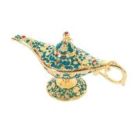 Lampe de génie rétro, Grande Lampe Magique d'Aladin, Lampe de génie d'Aladin de légende Magique Vintage Verte, Lampe de Souhait en métal, Pot d'huile de thé for la Maison