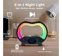 Lampe de haut-parleur BT multifonctionnelle,réveil LED rapide,veilleuse RVB,chargeur de réveil,chargeur sans fil avec montre et haut-parleur,15W - Type Black