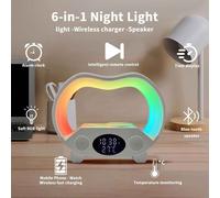 Lampe de haut-parleur BT multifonctionnelle,réveil LED rapide,veilleuse RVB,chargeur de réveil,chargeur sans fil avec montre et haut-parleur,15W - Type White