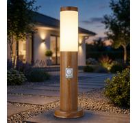 Lampe de socle avec détecteur de mouvement aspect bois Lampe d'extérieur sur pied Acier inoxydable, plastique blanc, 1x E27, DxH 7,6 x 45 cm
