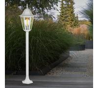 Lampadaire extérieur Lanterne LED Lampe d'allée Lampe de jardin blanche Lampe de terrasse Lampe sur pied, aluminium verre, 11W 1055lm blanc chaud, DxH 23,5 x 120 cm