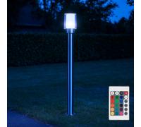 Lampes de jardin extérieur lampe d'extérieur argentée lampadaire éclairage de chemin, télécommande dimmable, acier inoxydable métal blanc clair, IP54, 1x LED RGB 8,5W 806Lm blanc chaud, DxH 12x80cm